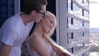 Blonde haired Alex Grey seduce in the balcony