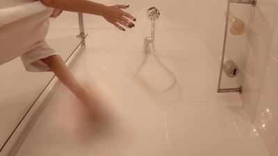 Wet blonde hair masturbating with dildo