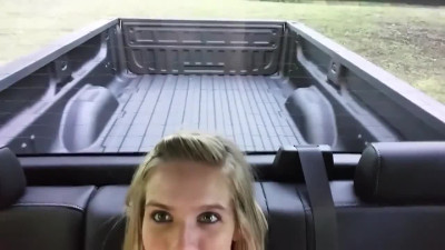 Hairy pussy blonde babe masturbating in a car