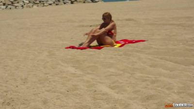 Very sexy busty spanish mature sucking dick at the beach